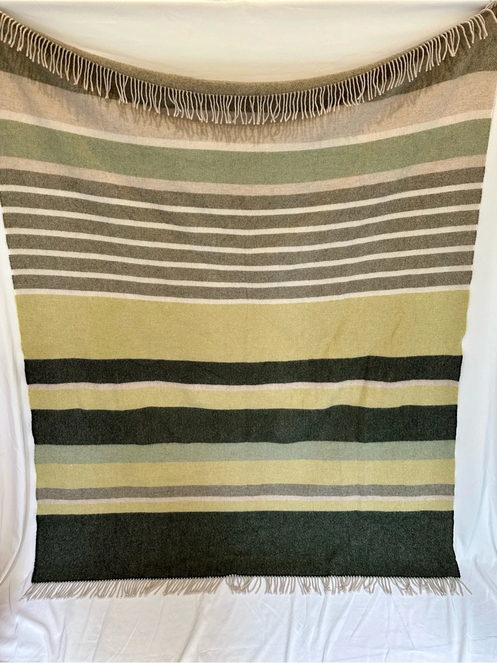 John Hanley Green Striped Throw 100% Lambs Wool from Ireland